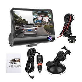 4" HD 1080P 3 Lens Car DVR Dash Cam G-sensor Recorder + Rearview Camera