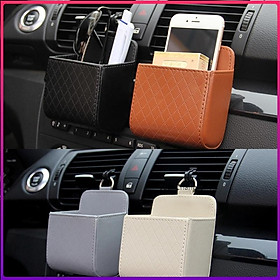 Auto Vent Outlet Trash Box PU Leather Car Mobile Phone Holder Storage Bag Organizer Automobile Hanging Box Car Styling 3 Colors Car Interior Accessories