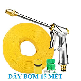 Bộ dây vòi xịt nước rửa xe, tưới cây . tăng áp 3 lần, loại 15m 206701-2 đầu đồng,cút,nối PE