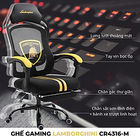 Ghế Gaming có gác chân thư giãn lưng lưới in logo thương hiệu siêu xe Porsche / Audi / Lamborgini dành cho game thủ streamer tiktoker youtuber CR4316-M / Gaming chair HCM