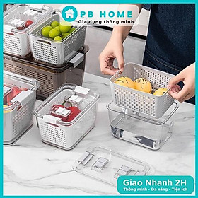 Combo 2 Hộp Nhựa Đựng Thực Phẩm Tủ Lạnh 2 Lớp Có Lỗ Thoát Nước Khóa Thoát Khí Dễ Dàng Bảo Quản Rau Củ