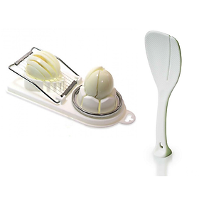 Combo 01 Muôi xới cơm chống dính tiện lợi Echo Metal + 01 Dụng cụ cắt trứng lưỡi Inox cao cấp - Nội địa Nhật Bản