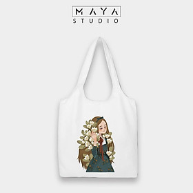 Album Túi tote BẦU MAYA vải Canvas uzzang CÔ GÁI VÀ HOA dễ thương phù hợp cho các bạn gái