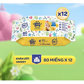 Combo 12 Gói Khăn ướt Unidry 80 Tờ (Mẫu Mới Của Khăn Ướt Unifresh 80 tờ) Không Mùi - Date luôn mới