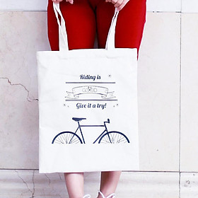 Túi vải hình xe đạp màu trắng