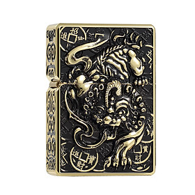 Mua Hộp Qụet Bật Lửa Z-KJ1003D Họa Tiết Kì Lân 1 Sừng Đẹp Độc Lạ Màu Vàng - Dùng Xăng Bấc Đá Cao Cấp