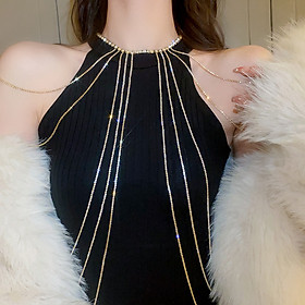 Choker, Vòng cổ đính đá tua rua dáng dài đeo vai sang chảnh, cá tính và tiện lơi dây chuyền thiết kế phong cách Hàn quốc