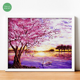 Tranh số hóa - Chiều tím đã căng khung 40x50cm 27 màu
