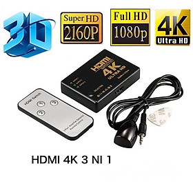 Bộ gộp HDMI 3 vào 1 ra Hỗ trợ 4K, 2K, HD 1080, HD 720 - Kèm điều khiển từ xa