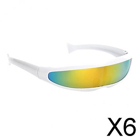 6xFuturistic Narrow Lens Visor Eyewear Sunglasses White Frame Yellow Mirrored