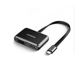 Ugreen UG70549CM303TK cáp dẹp chống gãy usb type C Đầu chuyển đổi ra HDMI + VGA - HÀNG CHÍNH HÃNG