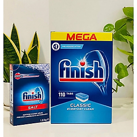 Muối Finish 1.5kg+Viên rửa bát Finish 110 viên Đức dùng cho máy rửa chén