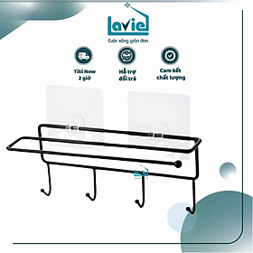 Mua Thanh sắt treo đồ dán tường gồm 4 móc kèm giá phơi khăn tiện dụng màu trắng/đen