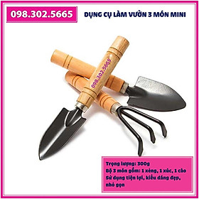 Hình ảnh Bộ dụng cụ làm vườn 3 món mini (Cán gỗ) Loại 1 - Nhỏ gọn, thuận tiện, dễ dàng sử dụng