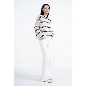 Áo Thun Len Mỏng Nữ Kẻ Ngang Dài Tay Áo Nữ Ulzzang Trơn Dáng Rộng Cổ Tròn 2 Màu