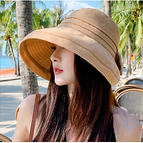 Mũ chống nắng chống tia uv gắn nơ thời trang, nón đi nắng nữ cao cấp