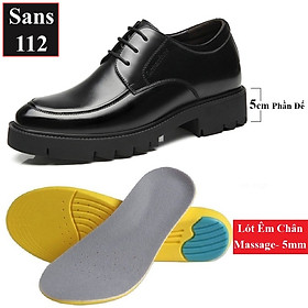 Giày da nam tăng chiều cao 10cm Sans112 da bò giầy tây đế độn gót size 37 cao cấp da bóng 9cm đám cưới chú rể mặc vest