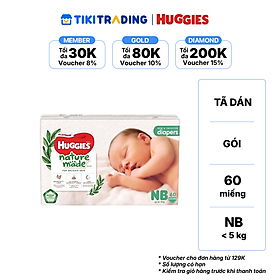 Tã Dán Siêu Cao Cấp Huggies Platinum Naturemade NB60 (60 Miếng)