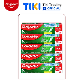 Bộ 5 kem đánh răng Colgate ngừa sâu răng răng chắc khỏe 225g/tuýp tặng bàn chải đánh răng lông tơ nhập khẩu Thái Lan