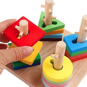  Đồ chơi thả hình khối gỗ học 3D 4 cột có gai