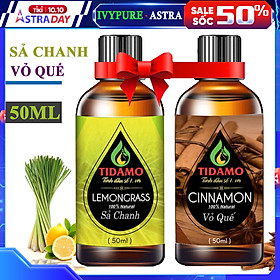 Combo 2 Tinh Dầu Sả Chanh 50ML + Tinh Dầu Vỏ Quế 50ML Nguyên Chất Nhập Khẩu - Tinh Dầu TIDAMO Xông Phòng Giúp Thư Giãn, Thơm Phòng, Bảo Vệ Sức Khỏe và Đuổi Muỗi