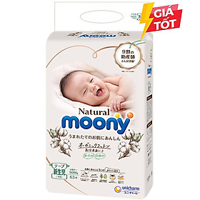 Bỉm - Tã dán Moony Natural Newborn 63 miếng