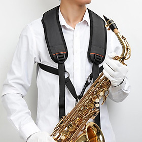 Professional Harness Padded Leather Saxophone Shoulder Strap for Baritone Alto Tenor Soprano Sax Music Accessories Black
