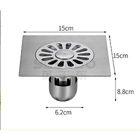 Mua Phễu thoát sàn ngăn mùi Inox Kích Thước 15*15cm có lỗ thoát máy giặt - Phễu thoát sàn nhà tắm