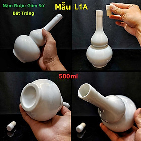 Nậm Rượu Đẹp 500ML gốm men sứ Bát Tràng cao cấp mẫu Hồ Lô cao màu trắng – Bình Đựng Rượu Gốm Sứ chất lượng đảm bảo (L1A)