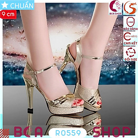 Giày sandal cao gót nữ 9p RO559 ROSATA tại BCASHOP gót nhọn, quai ngang bóng nhám sang trọng