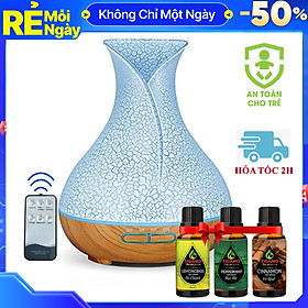 Máy Xông Tinh Dầu Tặng 3 Tinh Dầu Sả Chanh + Bạc Hà + Quế. Máy Khuếch Tán Tinh Dầu Có Remote Điều Khiển Từ Xa Chuyên Dụng Xông Tinh Dầu Cho Phòng Lớn