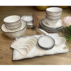 Mua Bộ bát đĩa 6 người Gốm sứ cao cấp Men Gấm sang trọng dùng bữa ăn gia đình