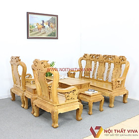 Bộ Bàn Ghế Salon Phòng Khách Gỗ Gõ Đỏ Chạm Đào Tay 10 Sơn Bóng Mờ 6 Món Cao Cấp -  Tổng thể 230 x 185cm / Bàn: 135 x 70 x 55cm / Băng dài: 185 x 65 x 116cm / Ghế: 65 x 75 x 116cm / Đôn Lớn: 48 x 68 x 55cm / Đôn nhỏ: 40 x 40 x 40cm (Dài x Rộng x Cao) 