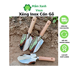 Xẻng Làm Vườn Cầm Tay Inox Cao Cấp 28cm - Xẻng Cán Gỗ Nhật Bản DT1080