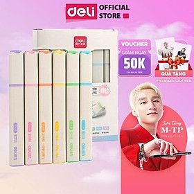 Bút highlight nhấn dòng macaron kèm sticker dạ quang Deli - hộp 6 chiếc - S742