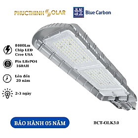 Đèn Đường Năng Lượng Mặt Trời 80W Blue Carbon BCT-OLK3.0 Cảm Biến Ánh Sáng Có Remote, Chống Nước IP66 | Phúc Thịnh Solar