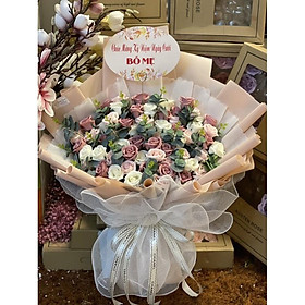 Mua Bó hoa sáp 60bông cao cấp mix lá táo mốc  gói kiểu Hàn Quốc sang trọng. Siêu TO