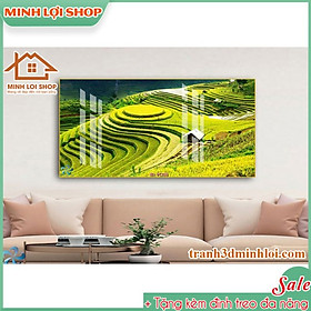 Tranh Ruộng Bậc Thang Phong Cảnh Thiên Nhiên Hoa Lá tráng gương pha lê trang trí không gian TẶNG KÈM ĐINH TREO PC02
