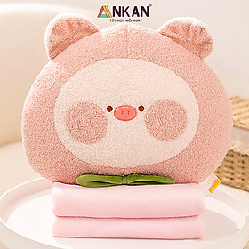 Bộ Chăn Gối Văn Phòng 3 Trong 1 Kiểu Heo Dễ Thương - Màu Hồng Phấn Siêu Đẹp Dùng Để Đi Du Lịch, Xem TV Và Tặng Người Yêu
