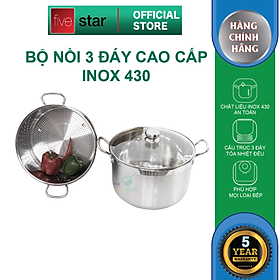 Xửng hấp Fivestar 3 đáy từ nắp kính tặng 2 muỗng canh