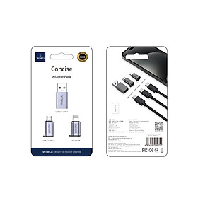 Bộ Đầu Chuyển Đổi WiWU Adapter Concise 3IN1 WI-C031 USB-C to USB-A, USB-C to Micro, USB-C to iPhone - Hàng Chính Hãng