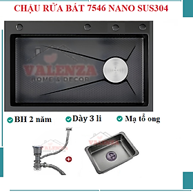 Mua Chậu rửa bát 1 hố Valenza 7546 inox 304 nano đên dày 3li kèm khay inox  rổ lỗ inox  bộ xả to ngăn mùi-Hàng chính hãng