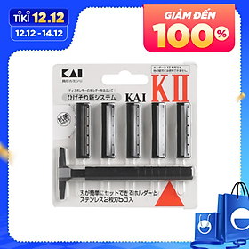 Set dao cạo râu 2 lưỡi kép KAI (1 thân, 5 lưỡi) nội địa Nhật Bản