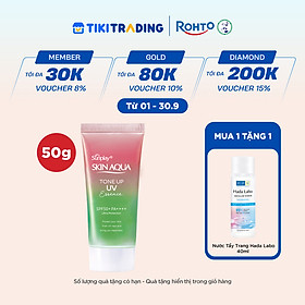 Kem chống nắng nâng tông Skin Aqua Tone up Rose cho da trắng, khuyết điểm xanh hoặc tái xanh, dạng tinh chất Sunplay Skin Aqua Tone Up UV Essence Happiness Aura (Rose) SPF 50+ PA++++ 50g