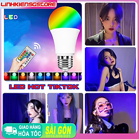  Đèn led Tiktok bóng đèn RGB- A70 đổi màu kèm remote anh sáng lớn dành cho livestream đèn ngủ đèn rọi sàn