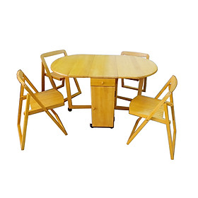 Bộ bàn ăn xếp gọn gỗ cao su xuất khẩu màu vàng sáng Hi Furniture