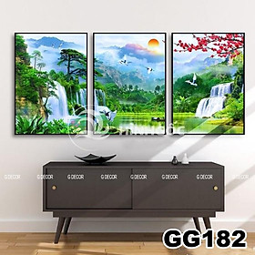 Mua Tranh treo tường canvas khung gỗ 3 bức phong cách hiện đại Bắc Âu tranh phong cảnh trang trí phòng khách phòng ngủ 66
