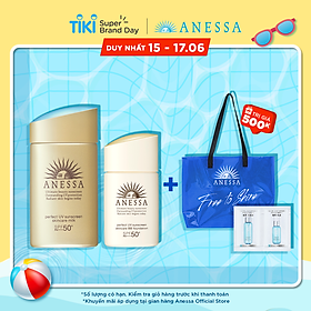 Bộ đôi Kem chống nắng dưỡng da dạng sữa bảo vệ hoàn hảo Anessa Perfect UV Sunscreen Skincare Milk SPF 50+ PA++++ 60ml + Kem nền trang điểm BB chống nắng dưỡng da Anessa SPF 50+ PA++++ 25ml