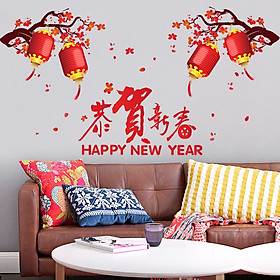 Decal dán tường Lồng đèn tết Happy new year - HP81