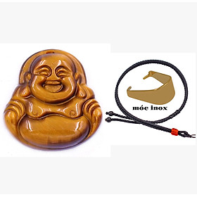 Mặt Phật Di lặc đá mắt hổ vàng đen 2.4 cm ( size nhỏ ) kèm vòng cổ dây dù đen + móc inox vàng, mặt dây chuyền Phật cười